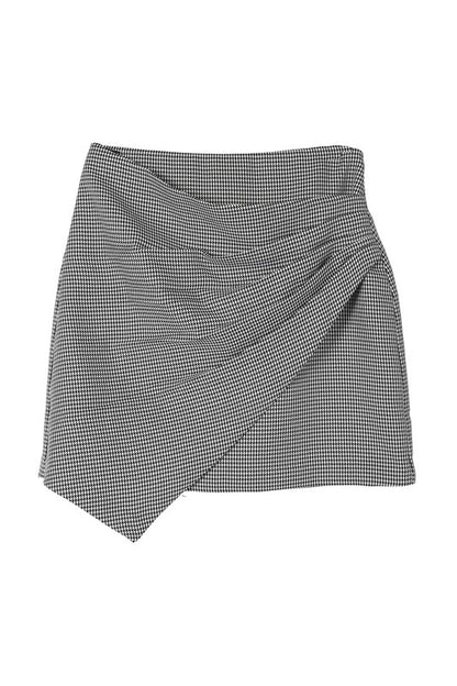 Houndstooth Shirred Wrap Skirt