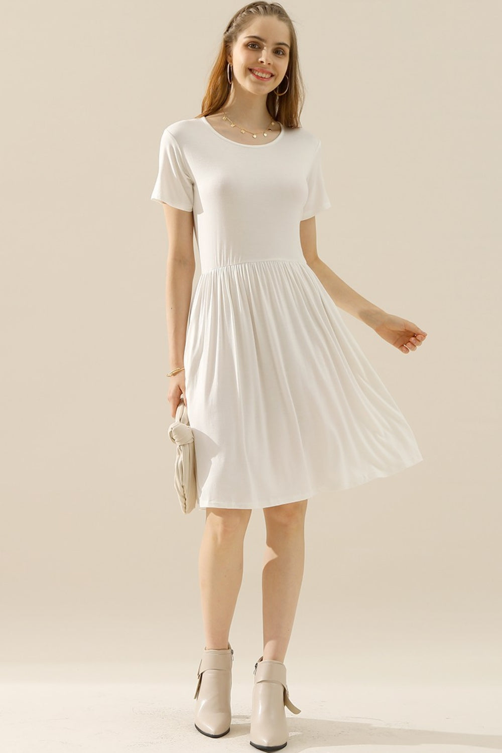 Round Neck Ruched Dress