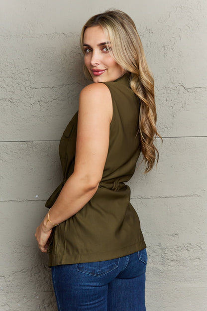 Sleeveless Collared Button Down Top