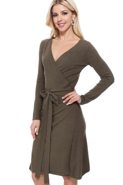 V-Neck Belted Wrap Long Cardigan