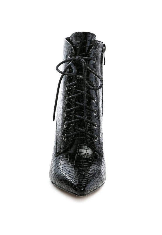 Escala Croc Lace-Up Ankle Boots