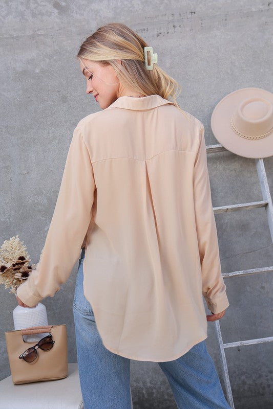 Oversized Chiffon Button-Up Blouse