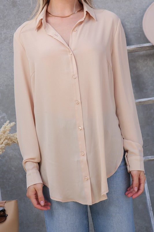 Oversized Chiffon Button-Up Blouse