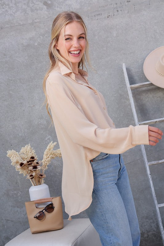 Oversized Chiffon Button-Up Blouse