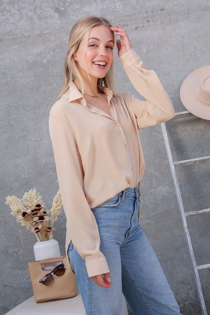 Oversized Chiffon Button-Up Blouse