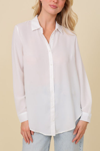 Oversized Chiffon Button-Up Blouse