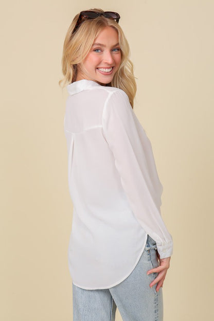 Oversized Chiffon Button-Up Blouse