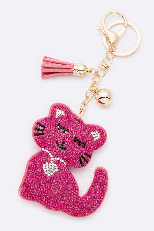 Pink Cat Crystal Key Chain