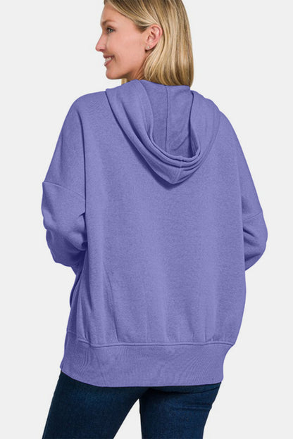 Zenana Half Snap Long Sleeve Hoodie