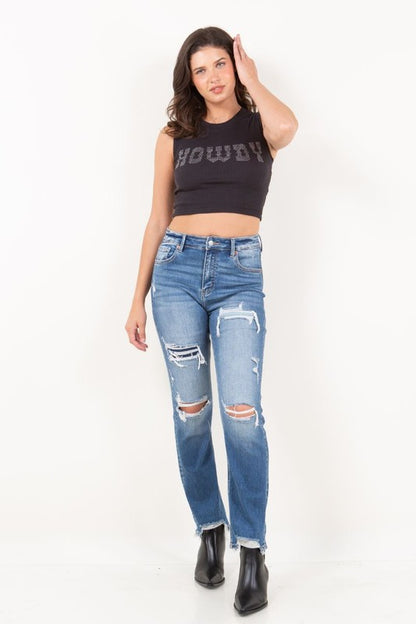 High Rise Straight Leg Jeans with Tummy Control