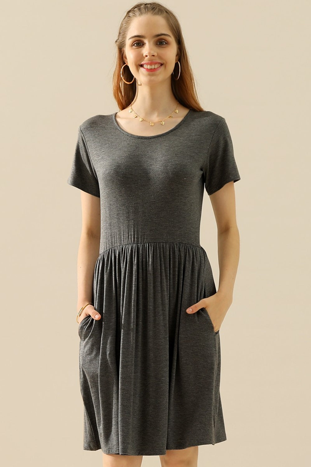 Round Neck Ruched Dress