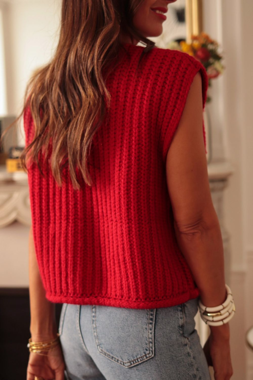 Button Down Chunky Sweater Vest with Pockets