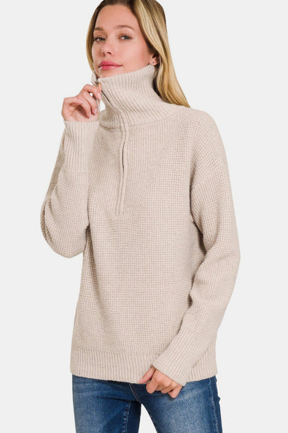 Zenana Half Zip Long Sleeve Sweater