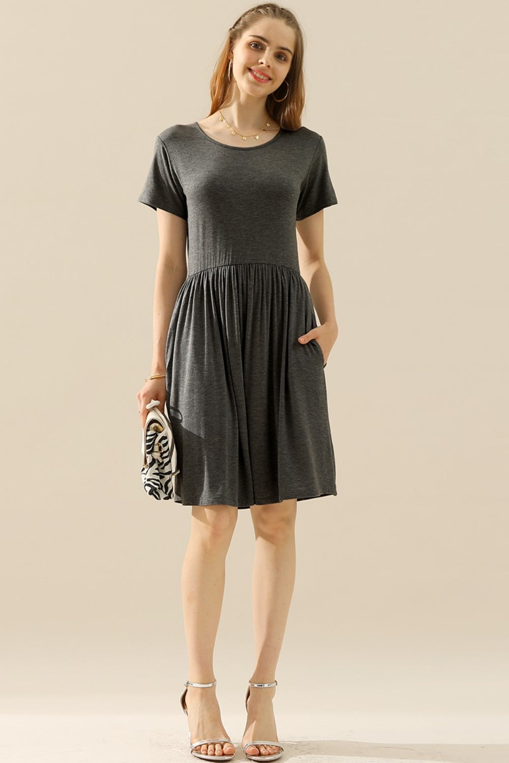 Round Neck Ruched Dress