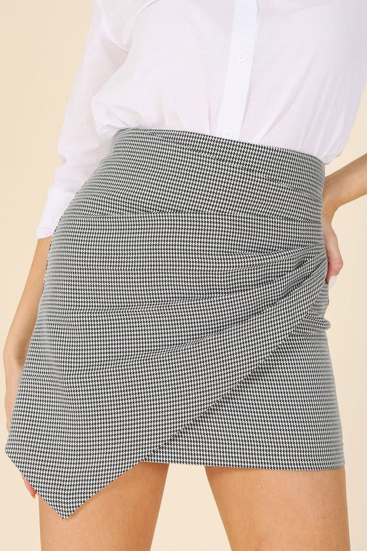 Houndstooth Shirred Wrap Skirt