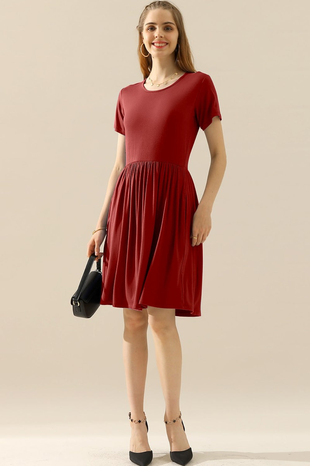 Round Neck Ruched Dress