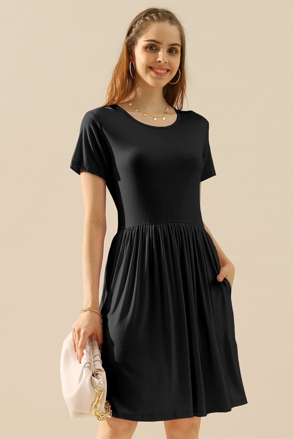 Round Neck Ruched Dress