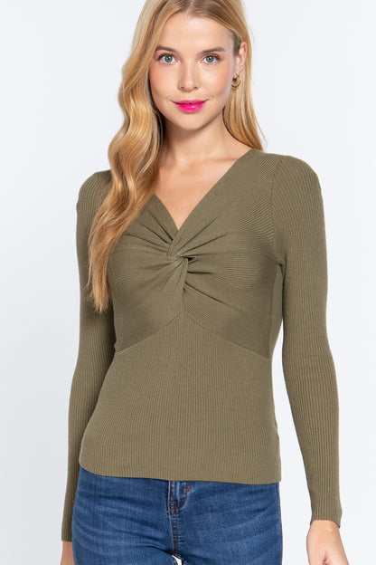 V-Neck Front Twisted Sweater