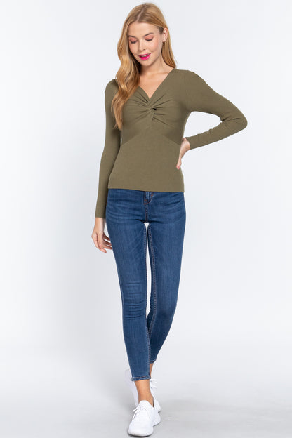 V-Neck Front Twisted Sweater