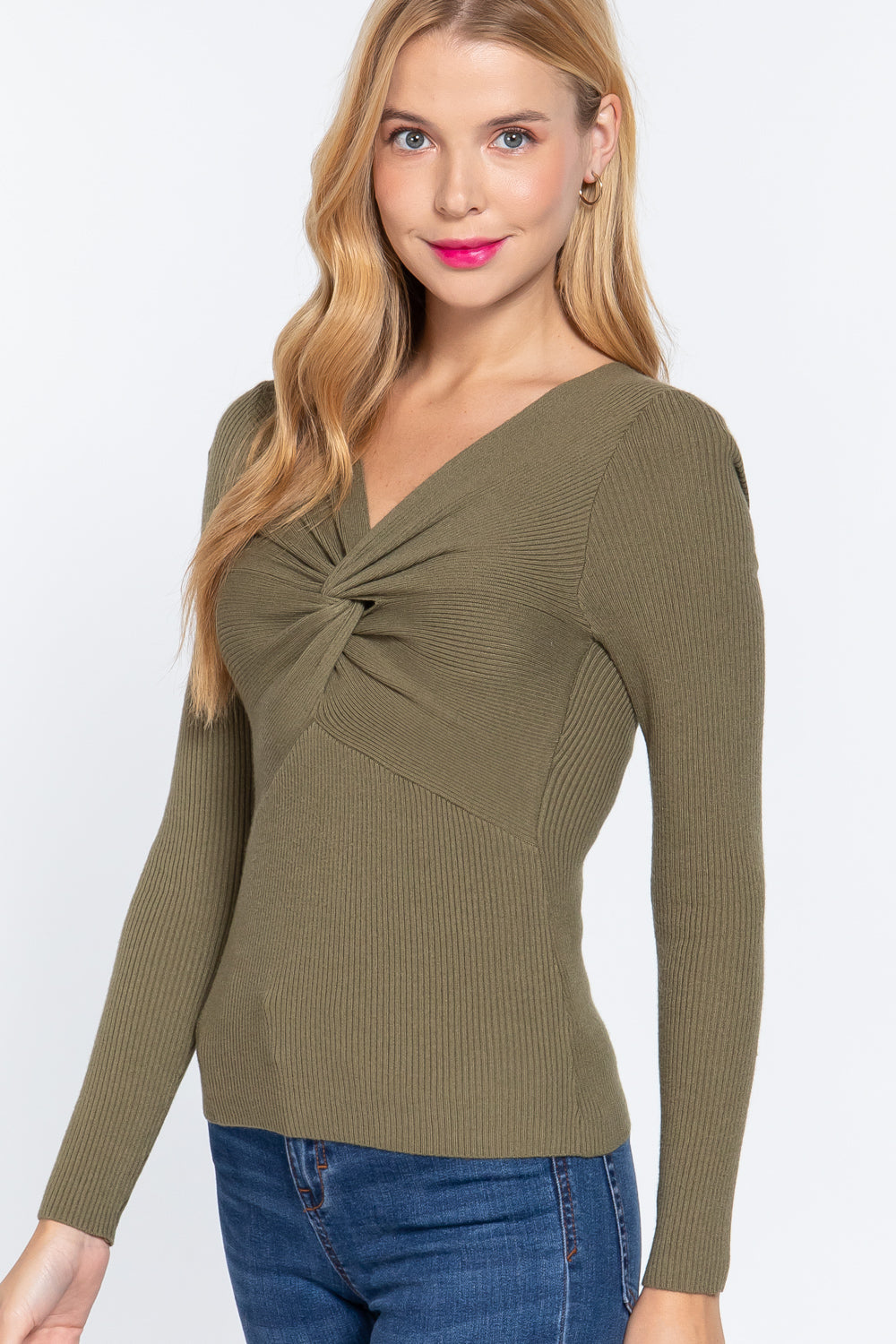 V-Neck Front Twisted Sweater