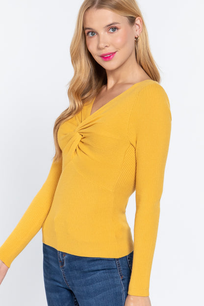 V-Neck Front Twisted Sweater