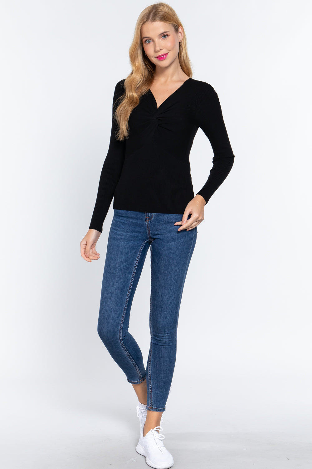 V-Neck Front Twisted Sweater