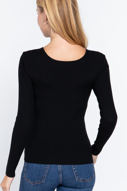 V-Neck Front Twisted Sweater