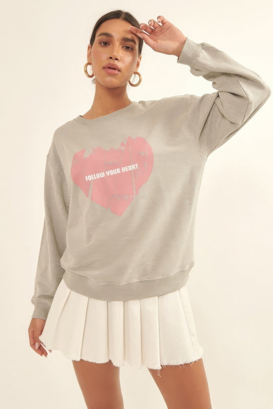 Heart Graphic French Terry Knit Sweatshirt