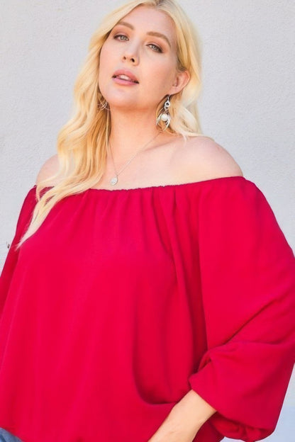 Off-The-Shoulder Long Bubble Sleeve Solid Top