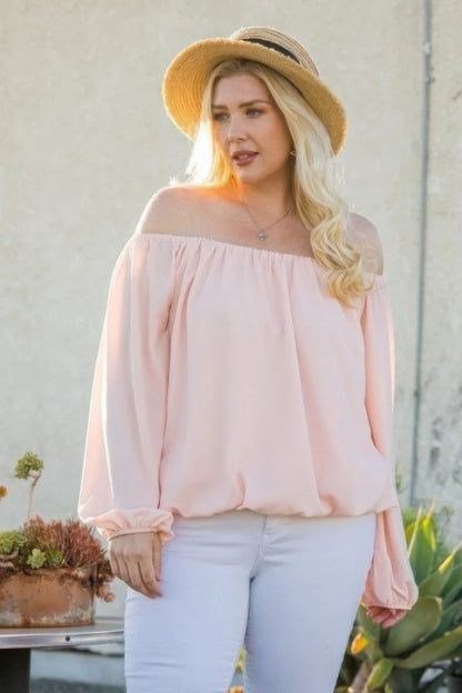 Off-The-Shoulder Long Bubble Sleeve Solid Top