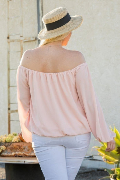 Off-The-Shoulder Long Bubble Sleeve Solid Top