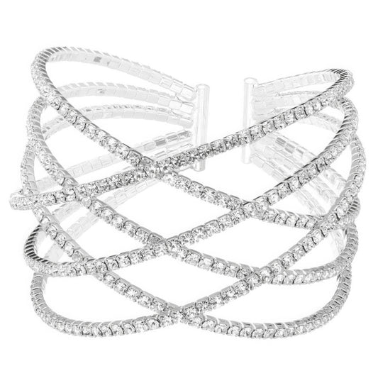 Rhinestone Six Row Layer Wire Bracelet