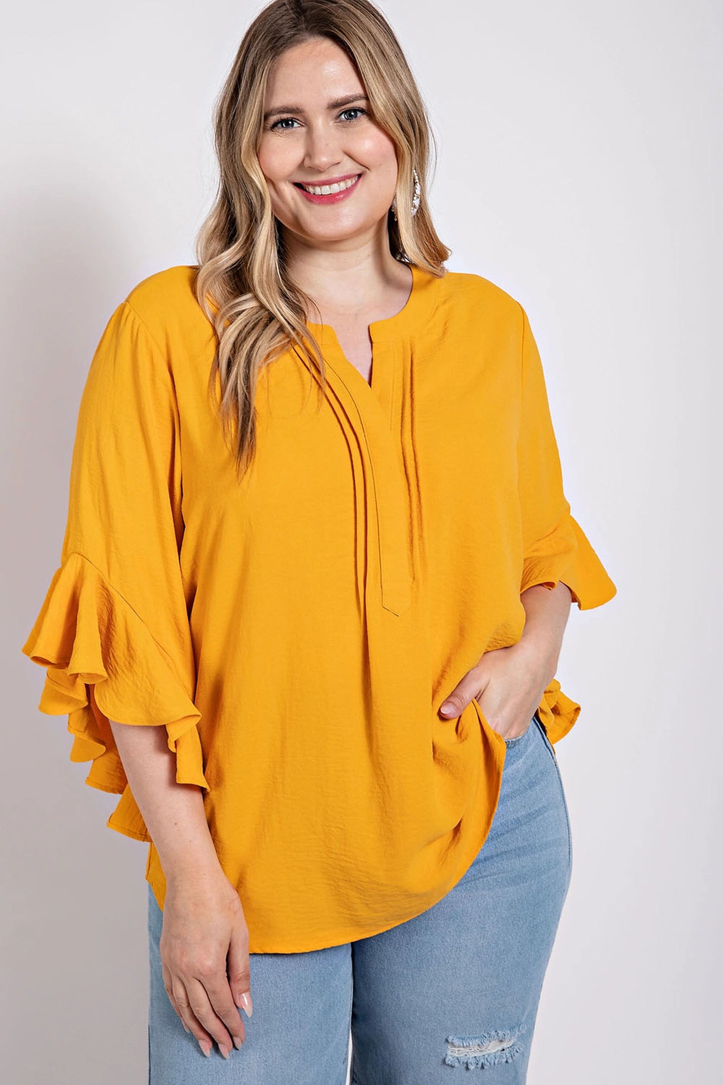 Vibrant Ruffle Sleeve Blouse