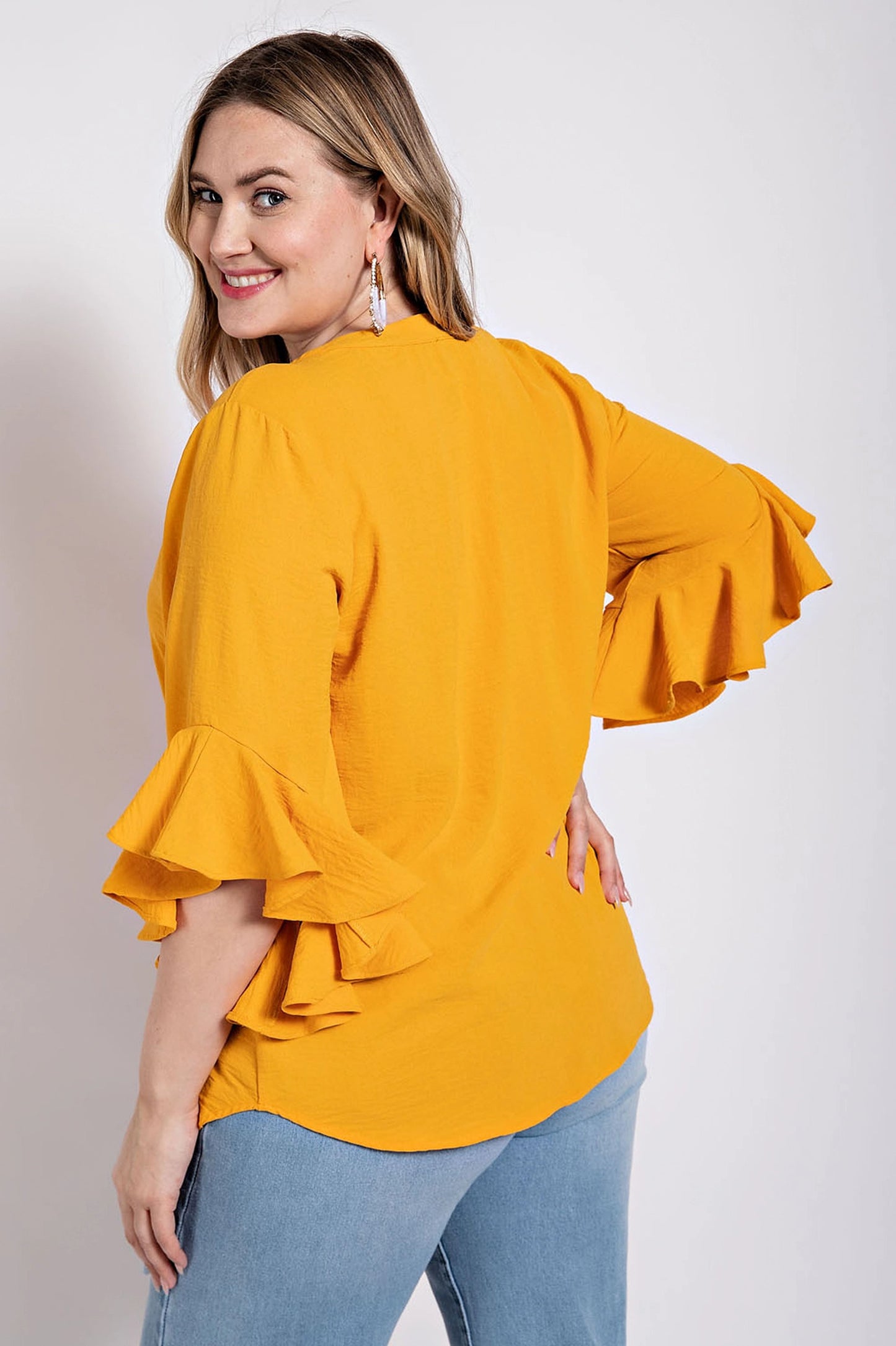 Vibrant Ruffle Sleeve Blouse