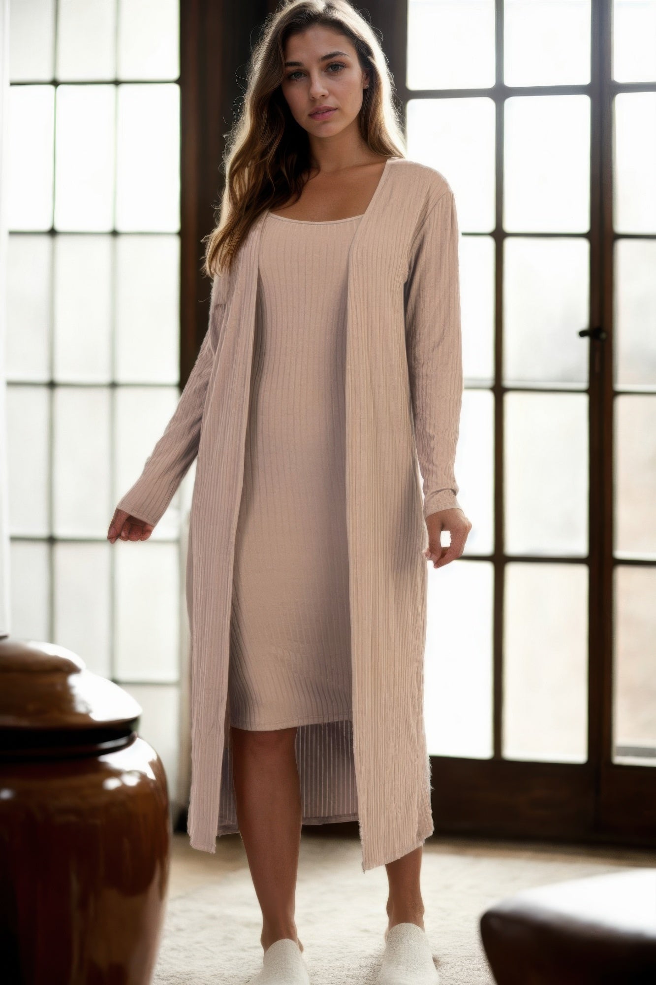 Ribbed Cardigan & Cami Bodycon Dress