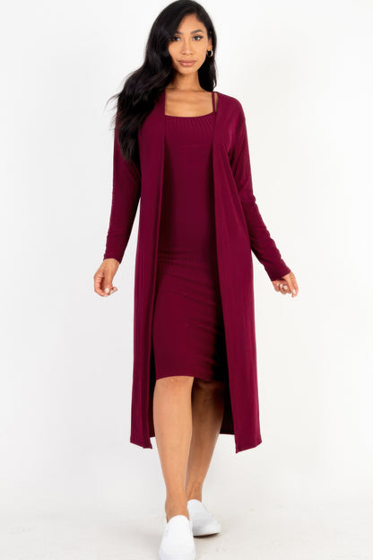 Ribbed Cardigan & Cami Bodycon Dress