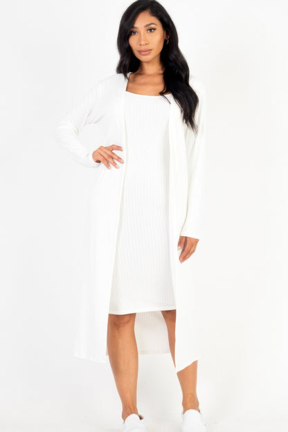 Ribbed Cardigan & Cami Bodycon Dress