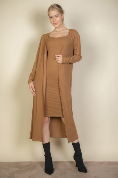 Ribbed Cardigan & Cami Bodycon Dress