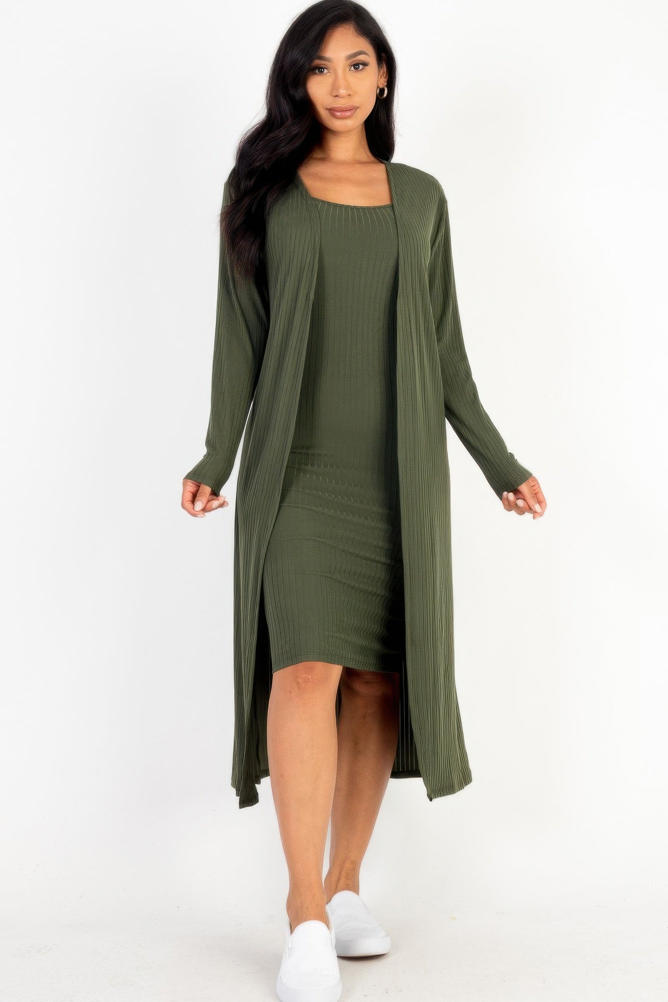 Ribbed Cardigan & Cami Bodycon Dress