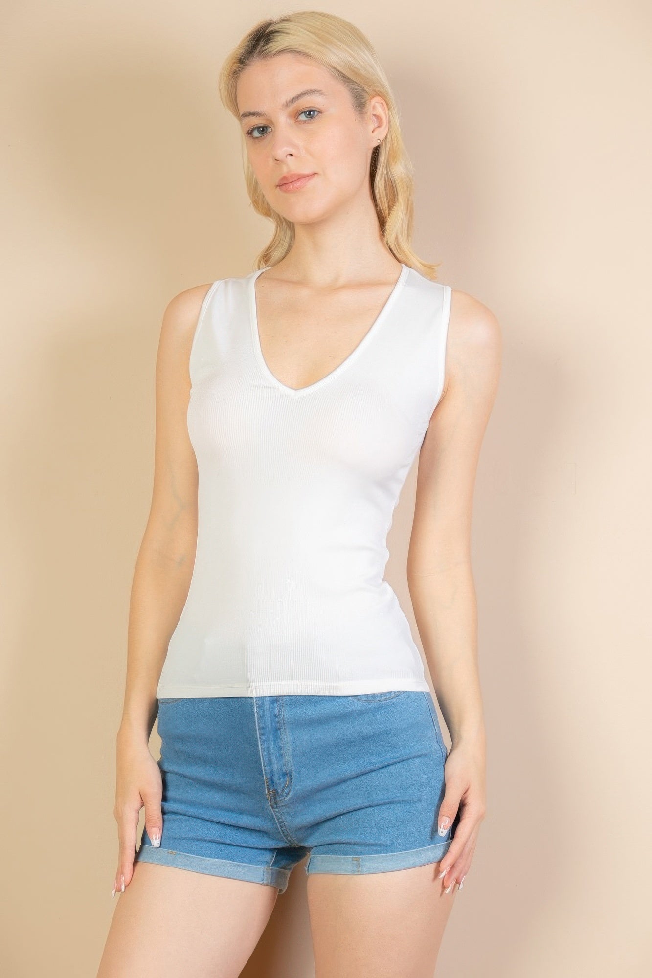 Ribbed V-Neck Tank Top