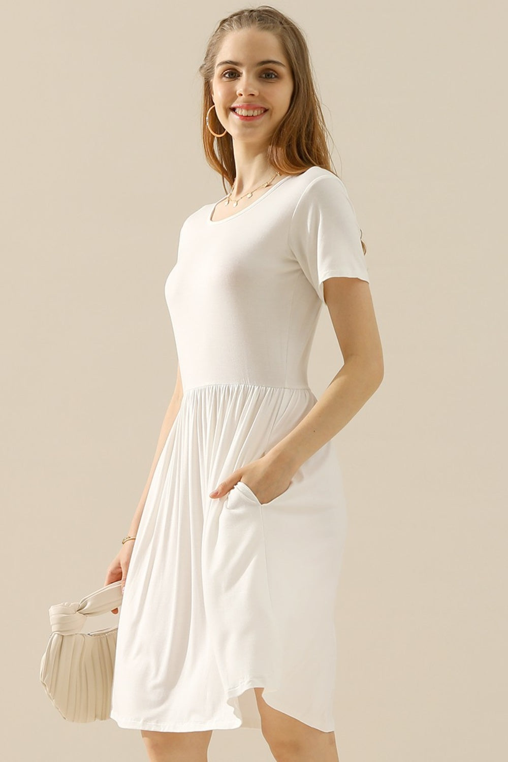 Round Neck Ruched Dress