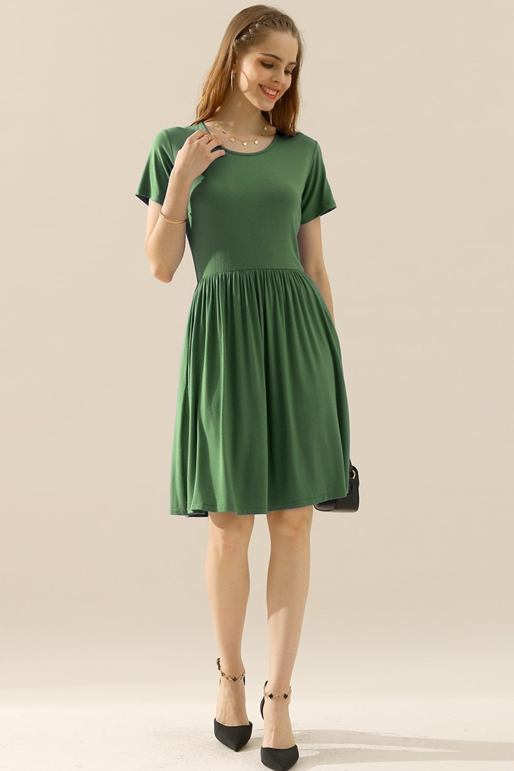 Round Neck Ruched Dress