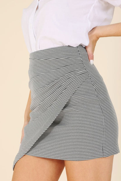 Houndstooth Shirred Wrap Skirt