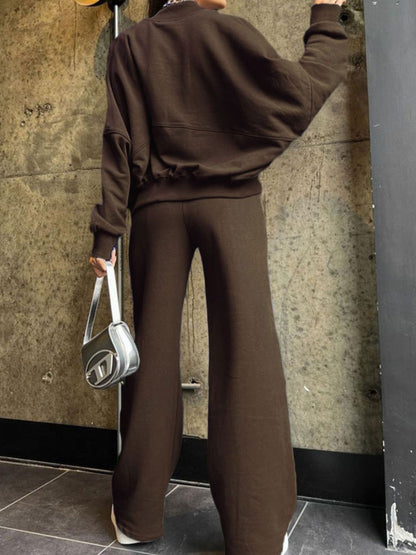 Baseball Collar Zip Up Top and Drawstring Pants Set