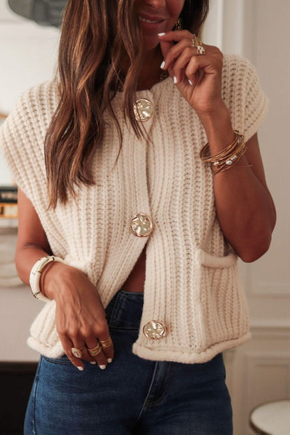 Button Down Chunky Sweater Vest with Pockets